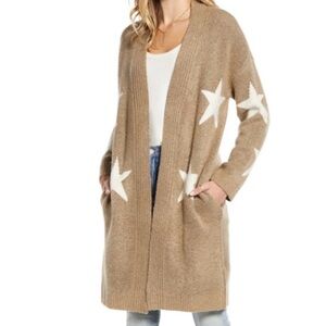 BLANK NYC "Count Your Stars" Longline Cardigan – Tan & White, Size Medium